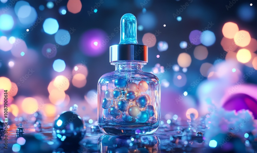 Niacinamide molecule suspended in a futuristic serum Niacinamide molecule suspended in a futuristic serum