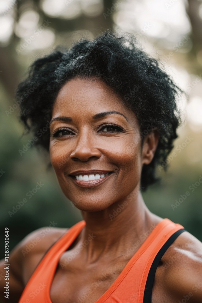 Fototapeta premium A happy woman smiling, suitable for various uses such as advertising and editorial purposes