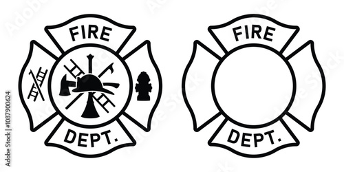 Firefighter maltese cross badge icon. Clipart image isolated on white background.