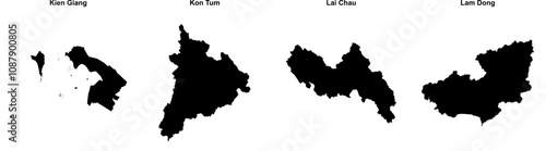 Kien Giang, Kon Tum, Lai Chau, Lam Dong outline maps