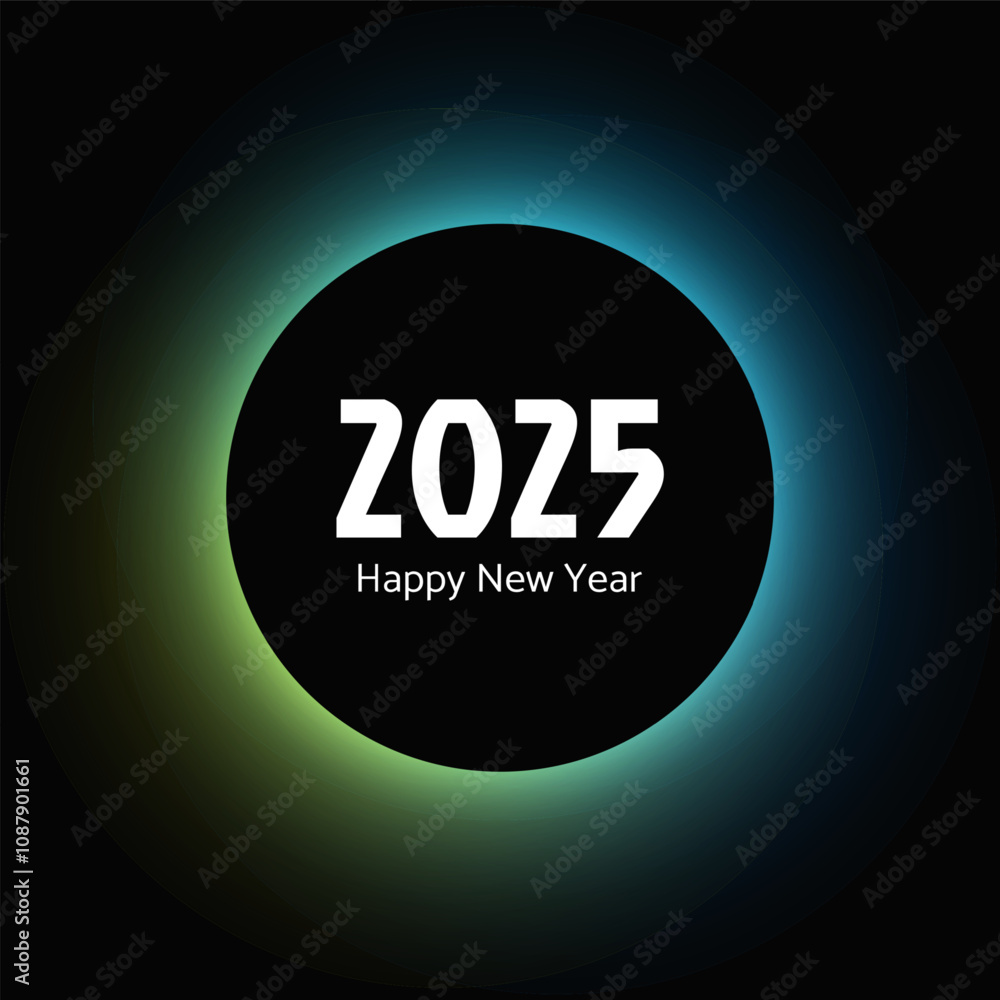 Happy new year 2025 inscription in circle light frame Happy new year 2025 inscription in circle light frame