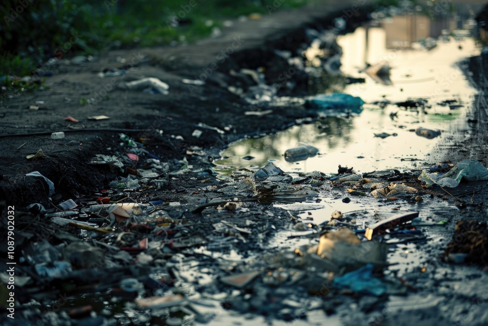 A small pool of water is collecting on the edge of a road, waiting to be washed away by the next rain shower A small pool of water is collecting on the edge of a road, waiting to be washed away by the next rain shower