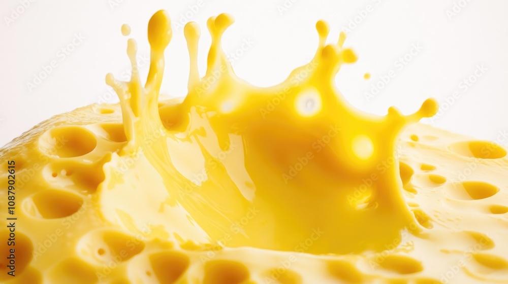 A piece of melted cheese with a splash of liquid, suitable for use in food and cooking illustrations A piece of melted cheese with a splash of liquid, suitable for use in food and cooking illustrations