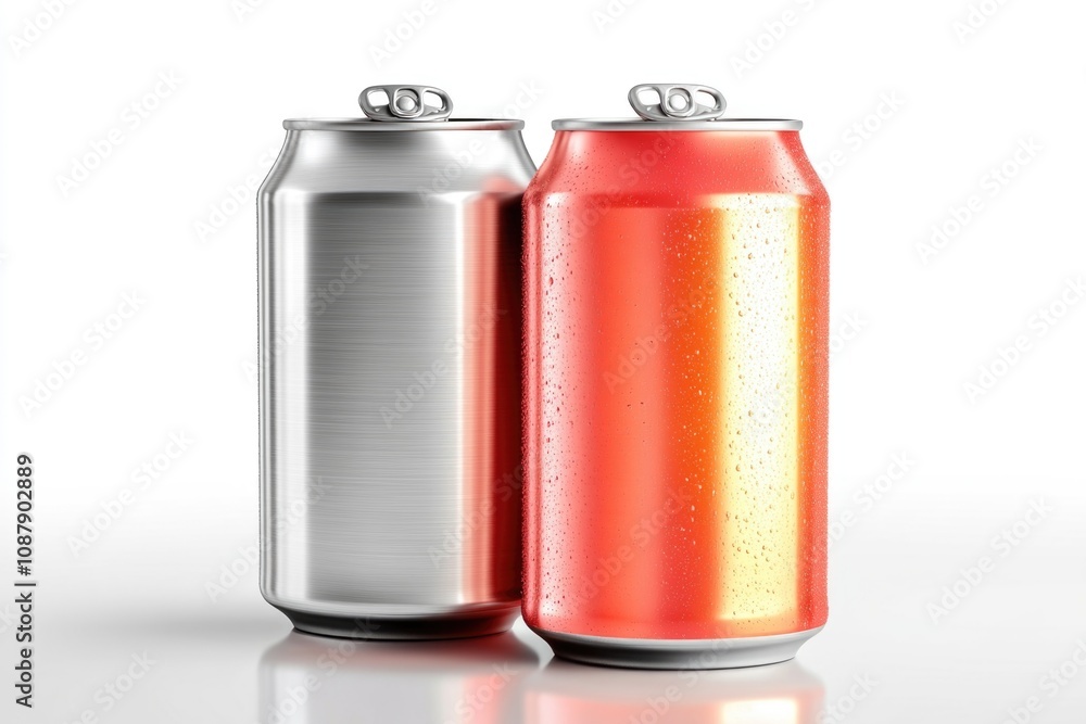 Two cans of soda placed on a white surface Two cans of soda placed on a white surface