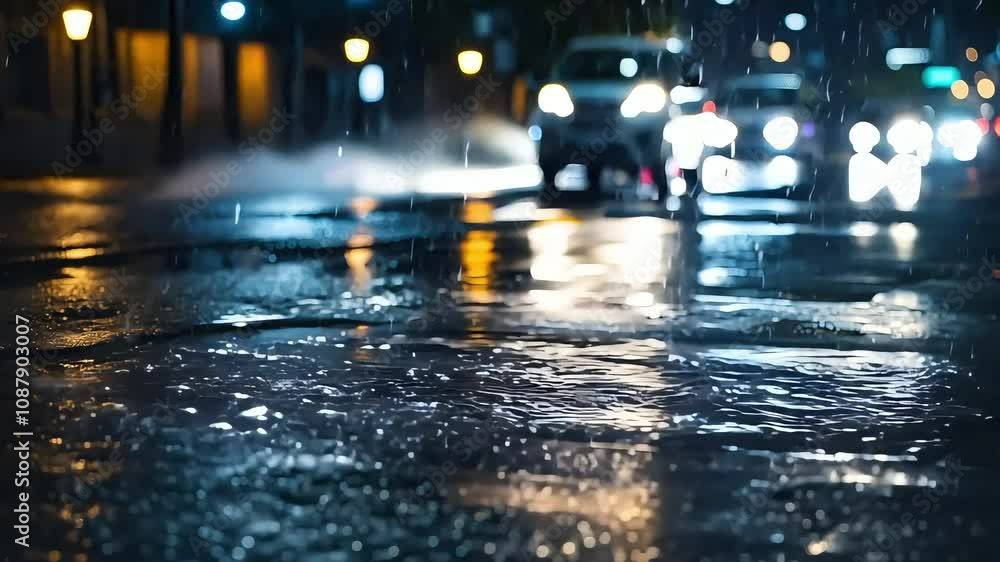 Rainy City Night with Reflections of Passing Cars and Streetlights in 4K Rainy City Night with Reflections of Passing Cars and Streetlights in 4K