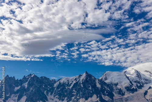 Aiguilles du Chamonix showcases sharp rocky mountain peaks in the French Alps. Ideal for photography, this striking landscape features rugged summits, alpine terrain, and breathtaking natural scenery.