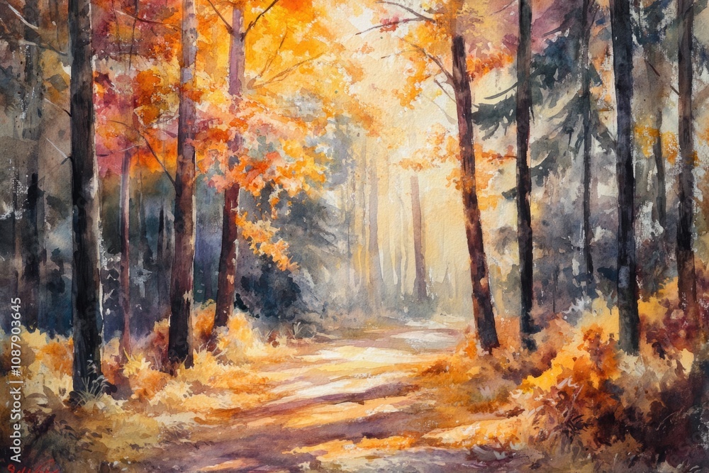 A serene forest path surrounded by trees and foliage A serene forest path surrounded by trees and foliage