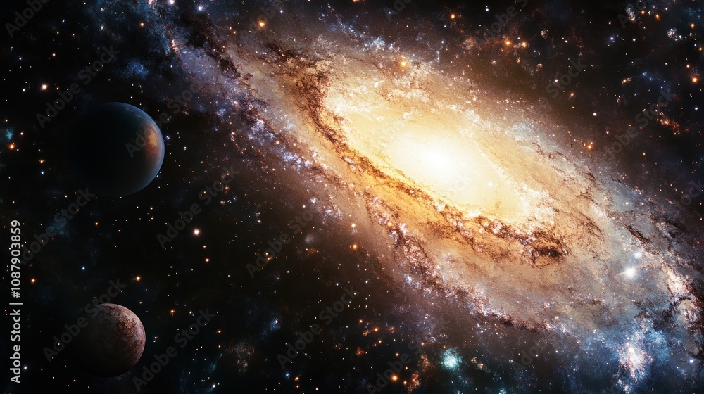 Obraz premium Spiral Galaxy and Planets