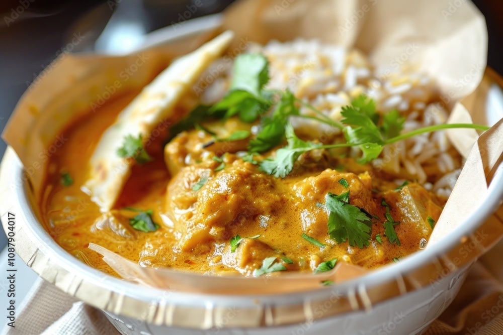 A bowl filled with rice and meat covered in savory sauce, perfect for a quick meal or snack A bowl filled with rice and meat covered in savory sauce, perfect for a quick meal or snack