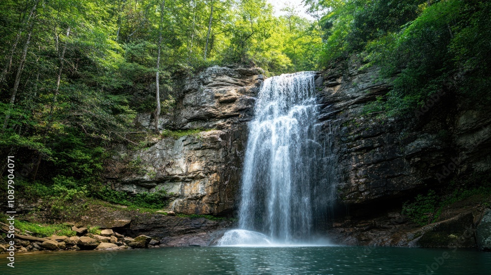 Serene Waterfall in Lush Forest Serene Waterfall in Lush Forest