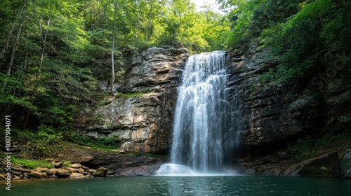 Serene Waterfall in Lush Forest