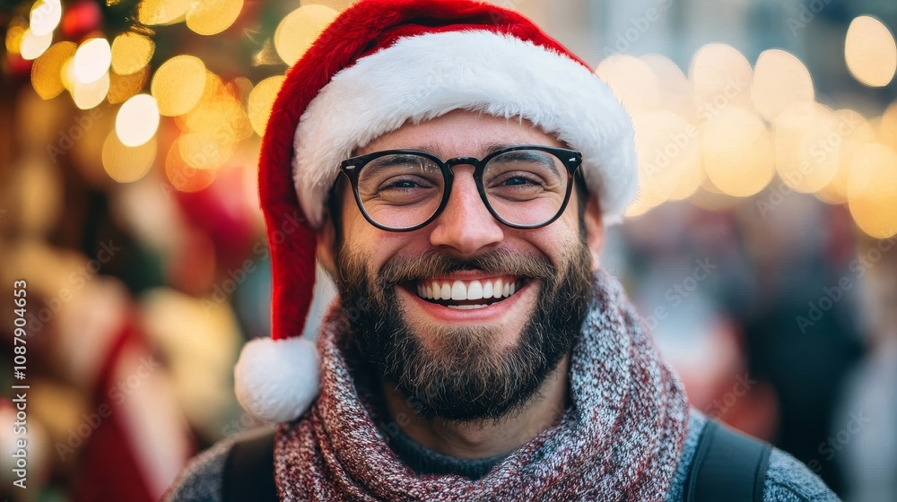 Portrait of a cheerful travel guide in Santa hat leading holiday tours festive travel spirit Portrait of a cheerful travel guide in Santa hat leading holiday tours festive travel spirit