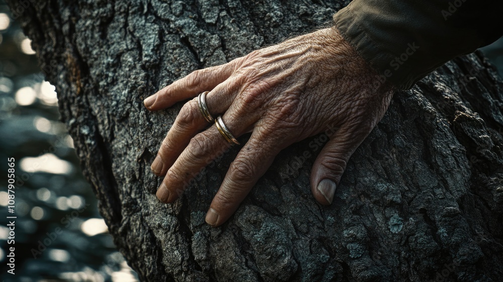 A close-up shot of a person's hand grasping a tree branch, great for illustrating connection with nature A close-up shot of a person's hand grasping a tree branch, great for illustrating connection with nature