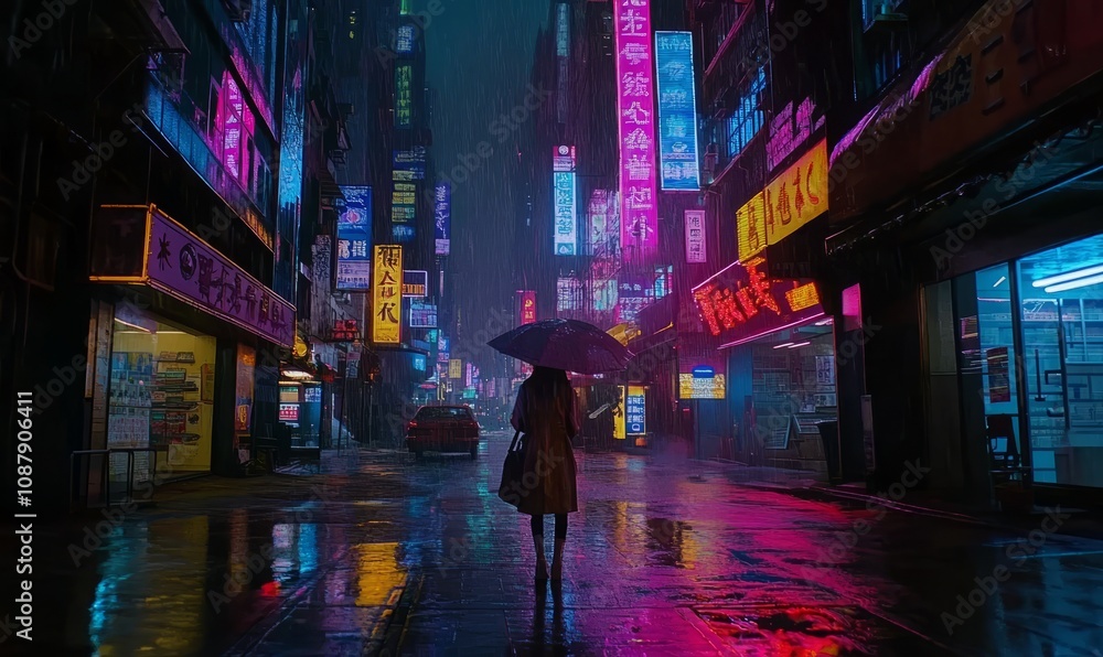 Immersed in the neon lit streets of a retro futuristic world Immersed in the neon lit streets of a retro futuristic world