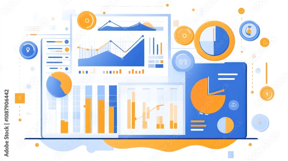 Obraz premium Colorful charts and graphs on a digital screen, representing business data and analytics.