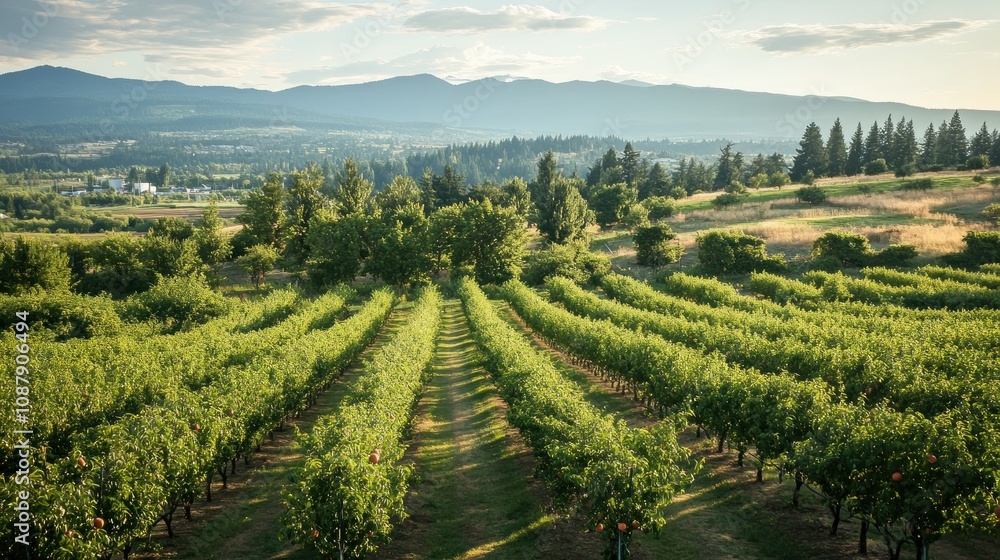 Scenic Orchard in Mountainous Landscape Scenic Orchard in Mountainous Landscape