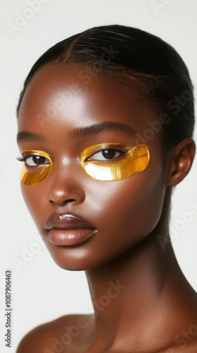 Elegance and beauty with golden eye patches for skincare and fashion looks