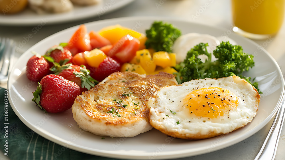 A low-calorie breakfast setup for weight loss featuring a nutritious meal with fresh ingredients, perfect for a healthy morning routine A low-calorie breakfast setup for weight loss featuring a nutritious meal with fresh ingredients, perfect for a healthy morning routine
