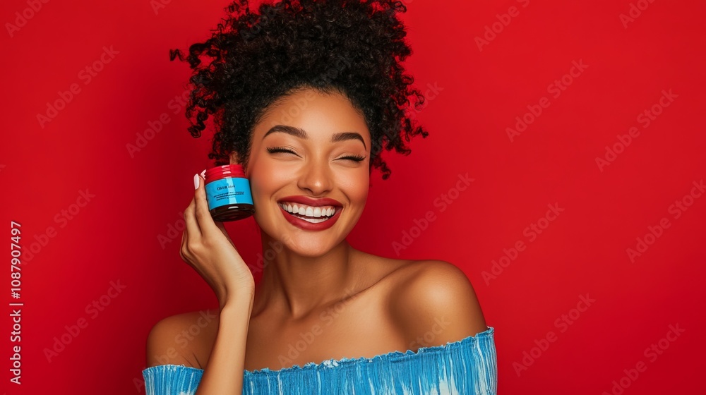 A captivating image of a vibrant model exuding joy as they apply pomade in preparation for a lively celebration. The vibrant red backdrop sets the stage for a night of revelry and merriments. A captivating image of a vibrant model exuding joy as they apply pomade in preparation for a lively celebration. The vibrant red backdrop sets the stage for a night of revelry and merriments.