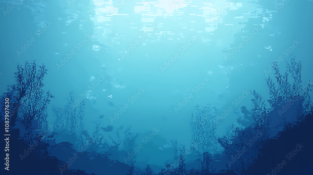 Fototapeta premium 8bit pixel art background, gradient blue and white, underwater