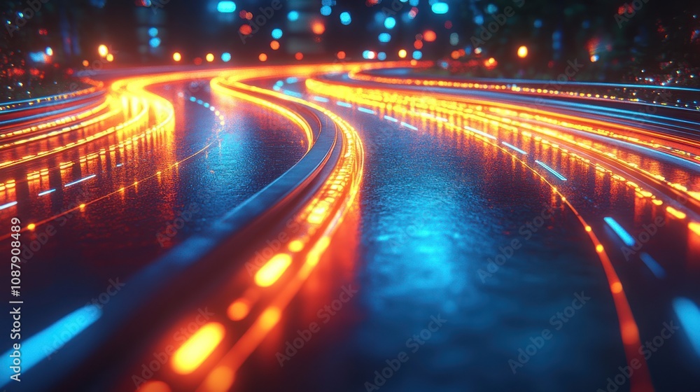 Glowing abstract road at night. Glowing abstract road at night.