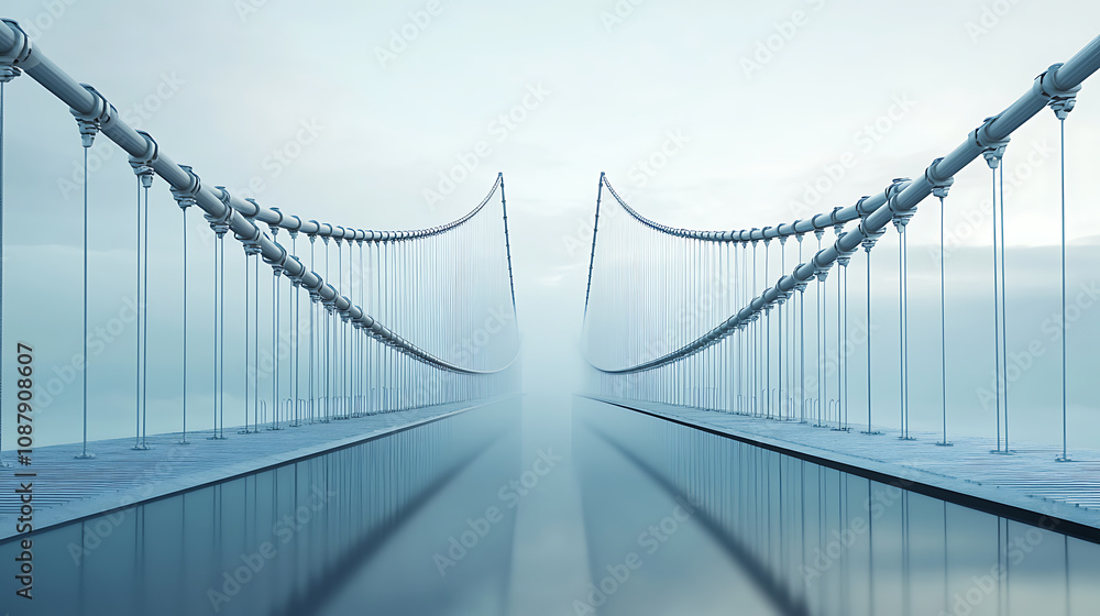 Obraz premium Concept of business success bridge illustrating industry strategy and economic solutions that connect two separate paths, represented in a 3D render