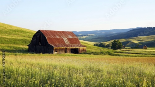 Rustic Barn in a Rolling Field