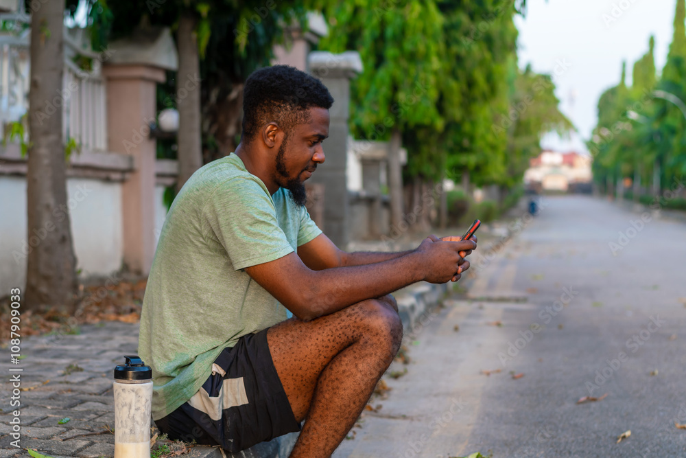 Fototapeta premium young african man using mobile phone