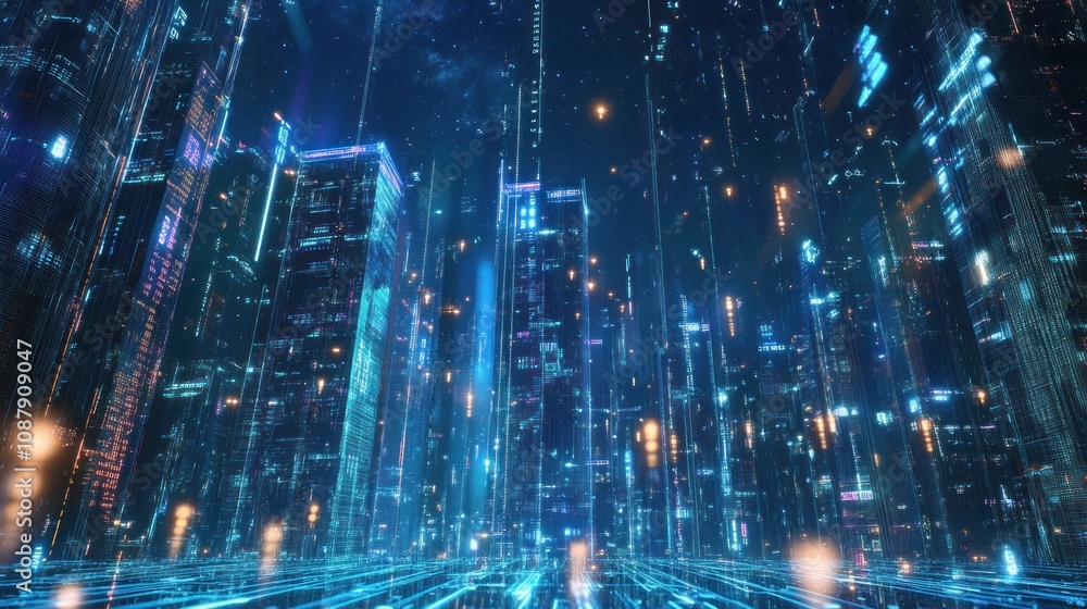 Futuristic Cityscape: Neon Lights and Digital Architecture Futuristic Cityscape: Neon Lights and Digital Architecture
