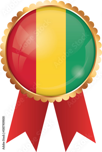 gold award ribbon banner with flag of Guinea