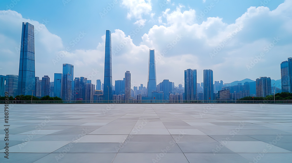 Empty square floor with urban skyline background in Shenzhen, China Empty square floor with urban skyline background in Shenzhen, China