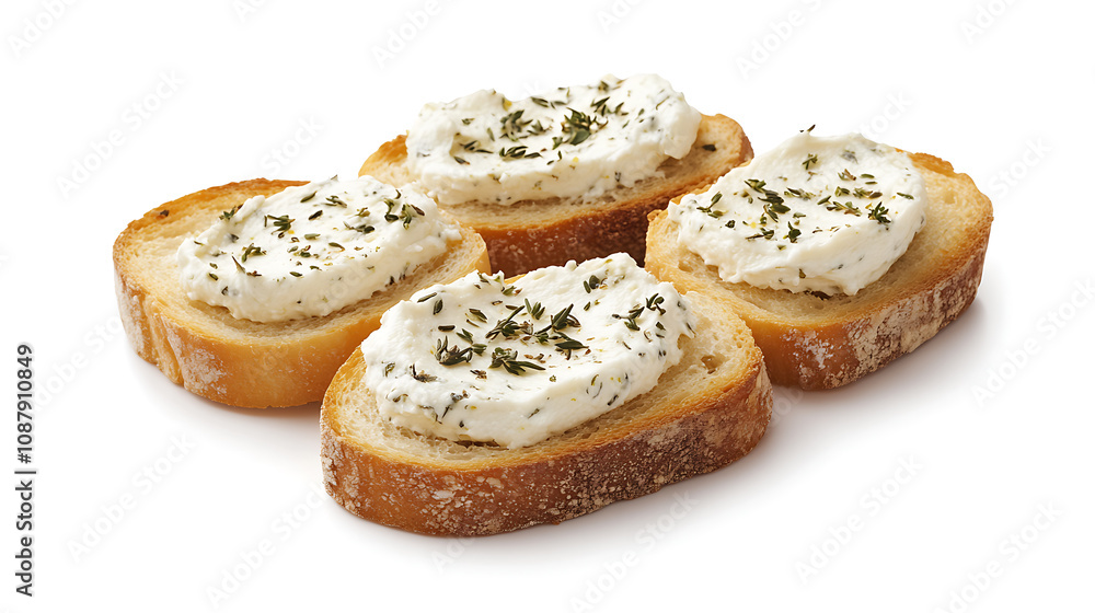 Slices of bread with cream cheese and herbs Slices of bread with cream cheese and herbs