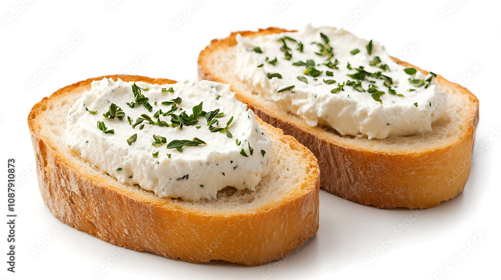 Slices of bread with cream cheese and herbs Slices of bread with cream cheese and herbs