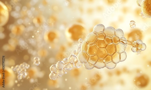 Lecithin A sleek 3D representation of lecithin molecules bonding with skin cells, enhancing cellular health and hydration