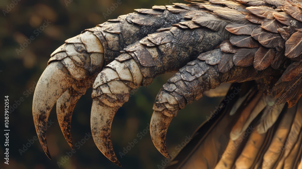 Close-up of a bird's powerful talon with sharp claws and textured scales. Close-up of a bird's powerful talon with sharp claws and textured scales.