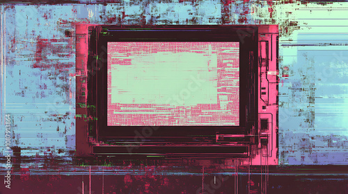 Futuristic test screen glitch texture with distorted pixels and scanlines edgy retro illustration concept photo