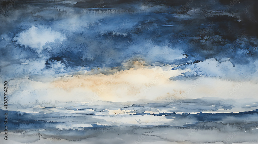 Obraz premium Watercolor abstract sky background, blue and gray colors
