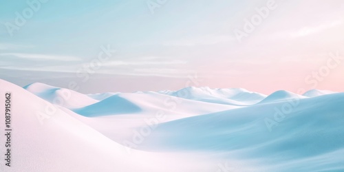 Minimalist winter landscape with gentle snow dunes and bare branches under a soft pastel sky