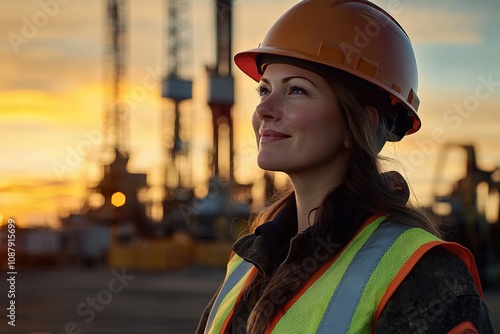 Wallpaper Mural Proud female engineer at industrial site during sunset Torontodigital.ca