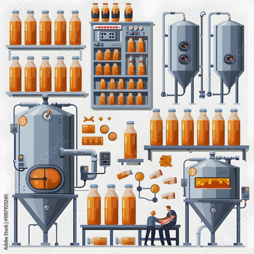 beer production process vector infographic. brewery beer production line, distribution, sale. brewing industry with white shades, png