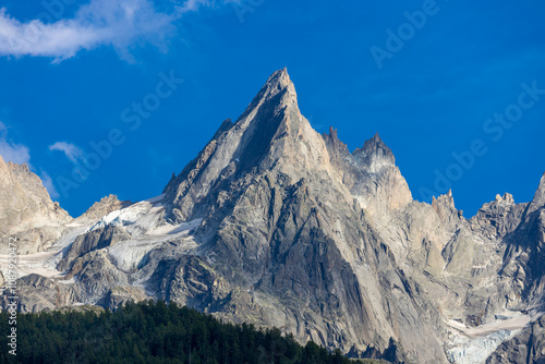 Aiguilles du Chamonix showcases sharp rocky mountain peaks in the French Alps. Ideal for photography, this striking landscape features rugged summits, alpine terrain, and breathtaking natural scenery.