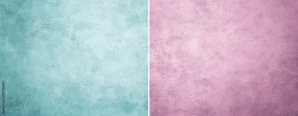 Captivating split screen with pastel pink and turquoise colors, textured plaster effect for elegant backdrop. Ideal for various designs, baby showers, weddings, birthdays Captivating split screen with pastel pink and turquoise colors, textured plaster effect for elegant backdrop. Ideal for various designs, baby showers, weddings, birthdays