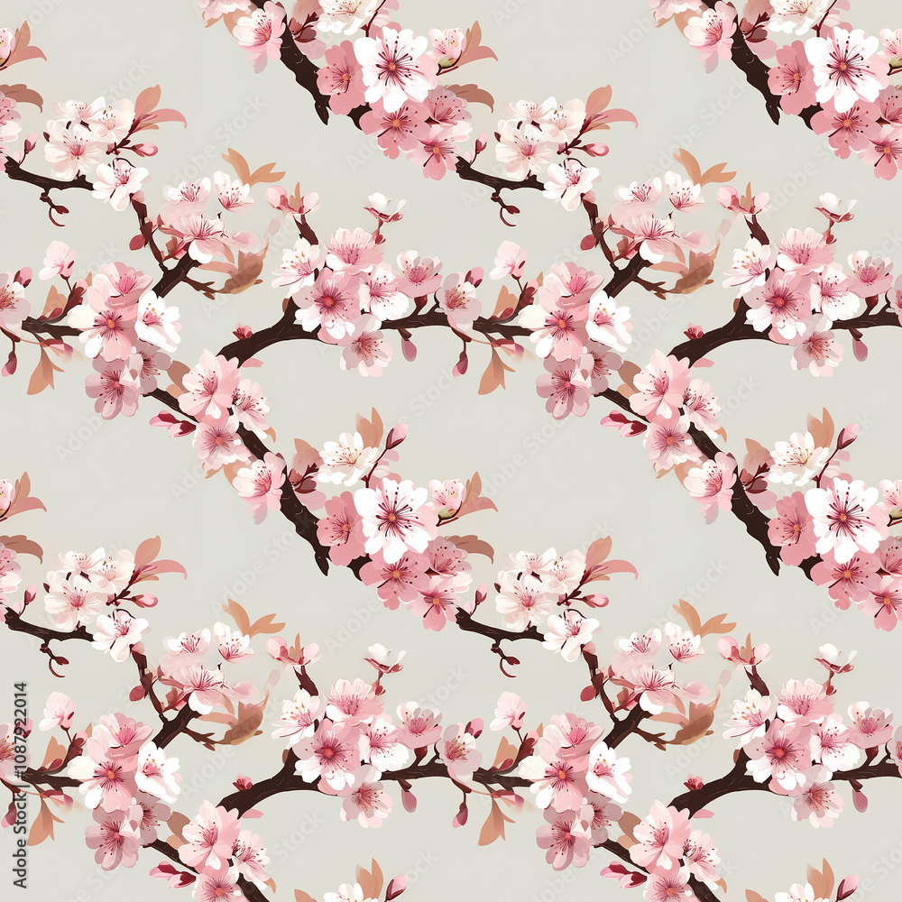 Elegant cherry blossom pattern creating a serene indoor ambiance in springtime Elegant cherry blossom pattern creating a serene indoor ambiance in springtime