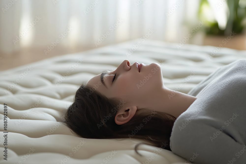 A person lying comfortably on an orthopedic mattress, demonstrating proper spinal alignment and support. A person lying comfortably on an orthopedic mattress, demonstrating proper spinal alignment and support.