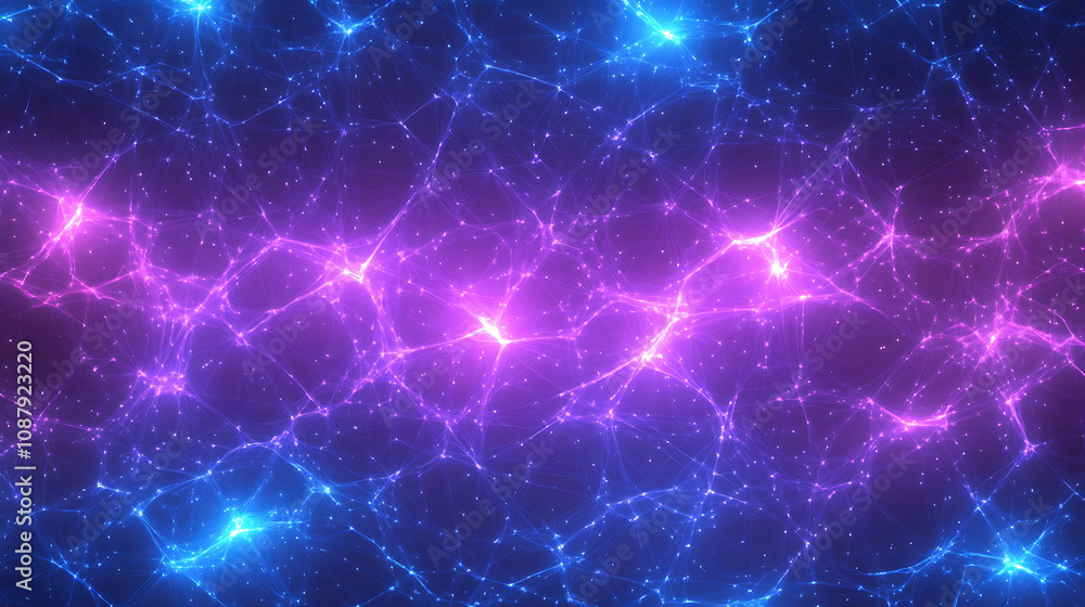 Abstract background with glowing purple stars and lines on blue gradient background Abstract background with glowing purple stars and lines on blue gradient background