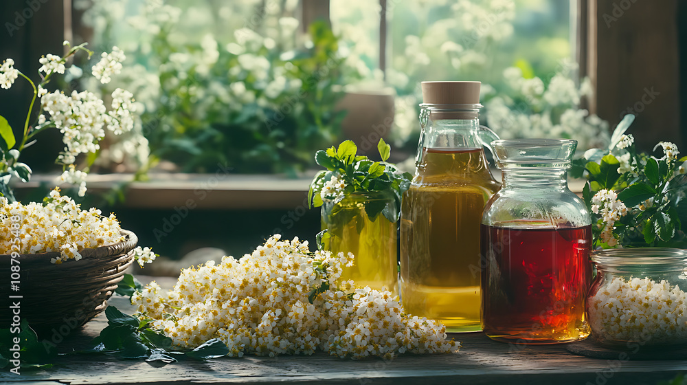 Preparation of herbal tincture from fresh hawthorn flowers in spring Preparation of herbal tincture from fresh hawthorn flowers in spring
