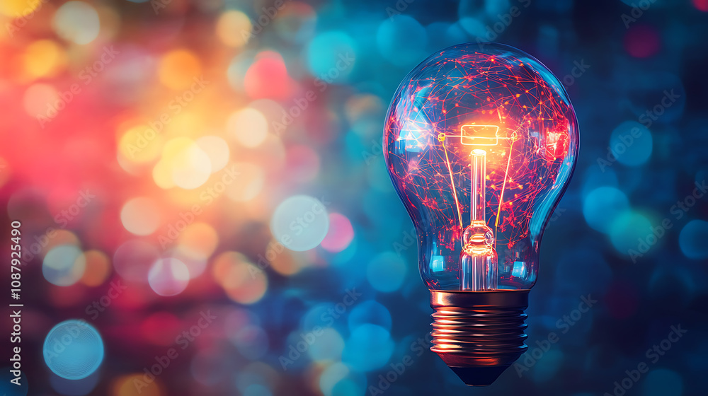 Light bulb with digital technology concept inside on blue background, AI and innovation symbol Light bulb with digital technology concept inside on blue background, AI and innovation symbol