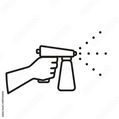 Hand holding spray tan gun line icon. Clipart image isolated on white background.