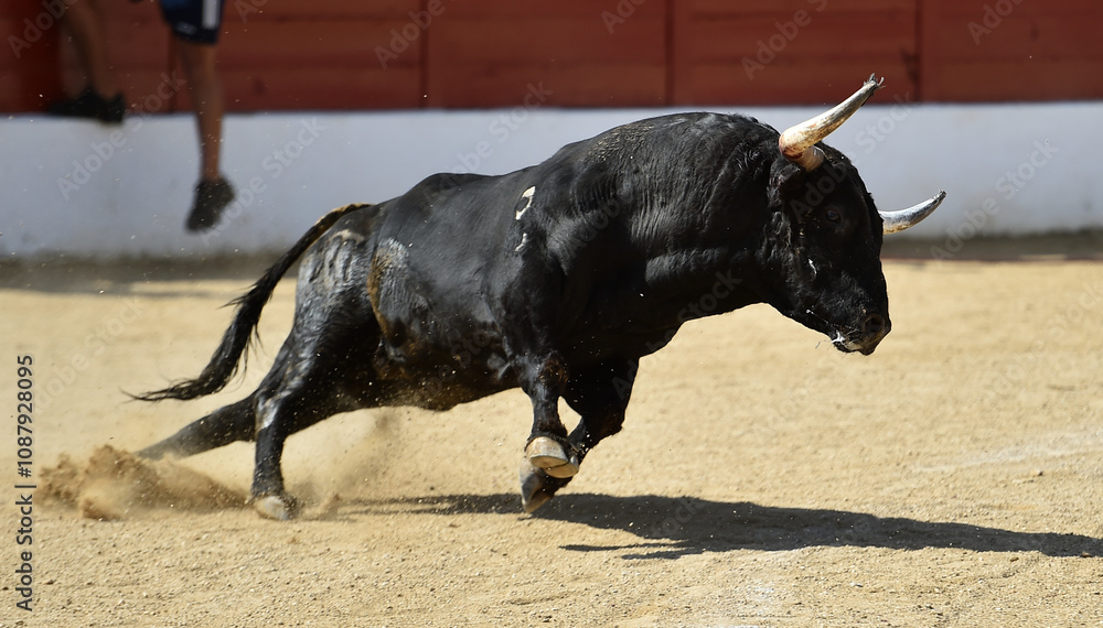 brave bull with big horns in a traditional spectacle of bullfight brave bull with big horns in a traditional spectacle of bullfight