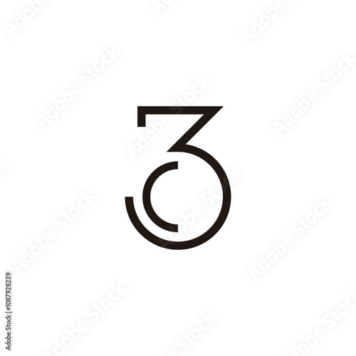 Letter c number 3 curve geometric symbol simple logo vector